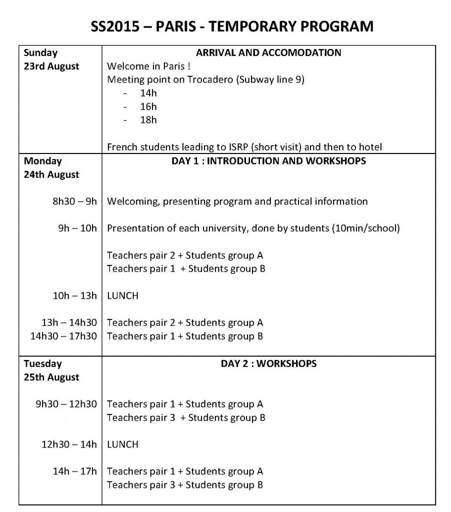 Program summerschool Paris